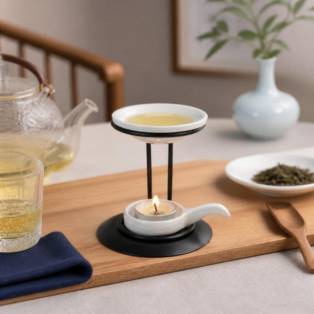 Wax Melt Burner - ティーライトミニマリストエッセンシャルオイルバーナー モダンな鉄製ベースのインセンスバーナー ポータブルセラミックボウル ワックスメルトバーナー オフィス用