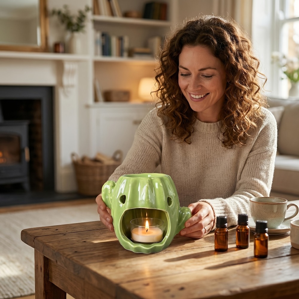 Wax Melt Burner - サボテン型セラミックオイルバーナーワックスメルトウォーマーティーライトキャンドルホルダー、アロマセラピー、家の装飾、北欧スタイル、エッセンシャルオイル対応、1個入り