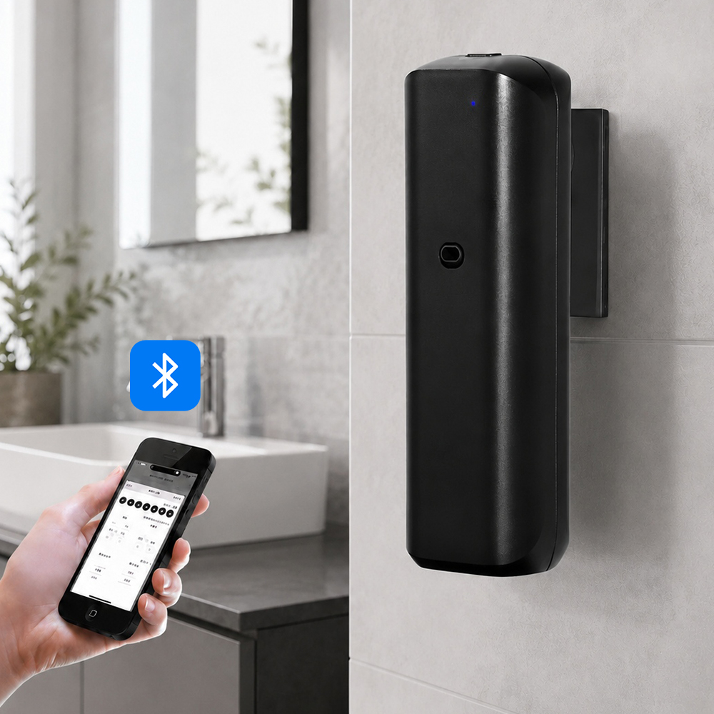 Home Fragrance Hotel - 壁掛け式無水アロマディフューザー、Bluetooth制御、エッセンシャルオイルネブライザー、家庭、トイレ、ホテル、寝室用空気清浄機