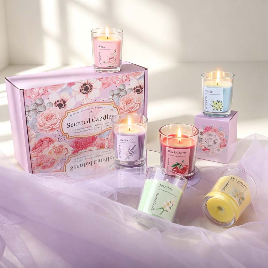 Home Fragrance Gift Set - アロマセラピーアロマキャンドルギフトセット 6種類の香りのガラス瓶キャンドル 寝室や結婚式のパーティーの贈り物に