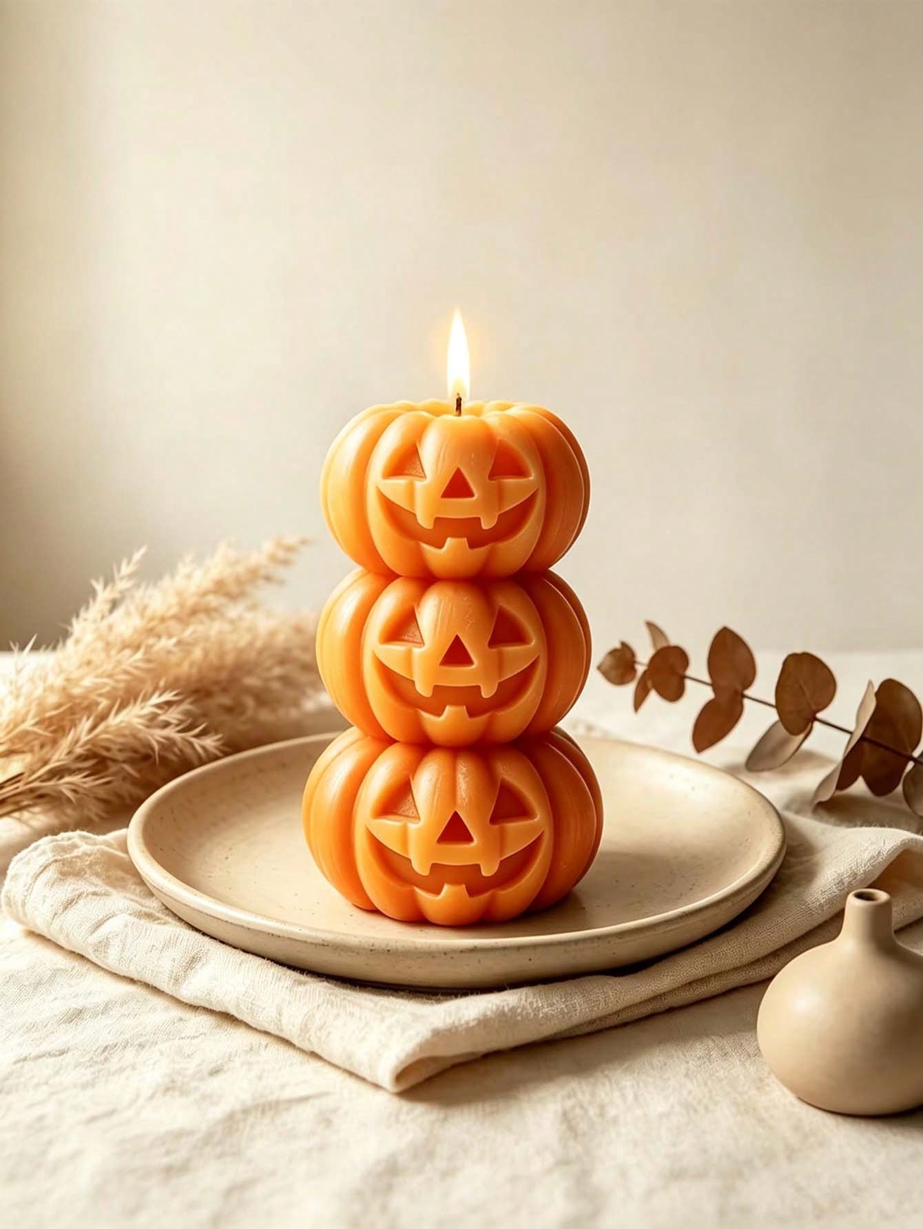 Home Fragrance Long Lasting - ハロウィン用3層式パンプキン型キャンドル1個、パンプキンデザイン - 香り付き - 無煙、長持ちする香り、家の装飾に適しており、寝室の雰囲気作りやDIYギフトに最適です。 家の装飾、暖炉、リビングルームに適しています。sh260721174917036172797